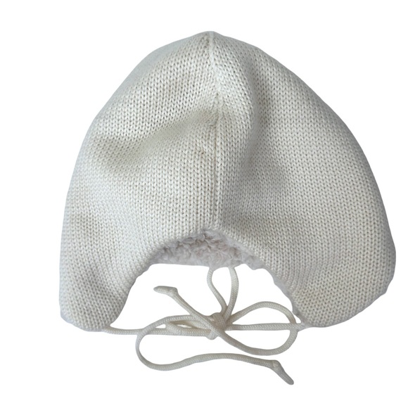 J. Crew Vintage Cream Ribbed Knit Sherpa Lined Trapper Hat with Ties One Size - Picture 5 of 6